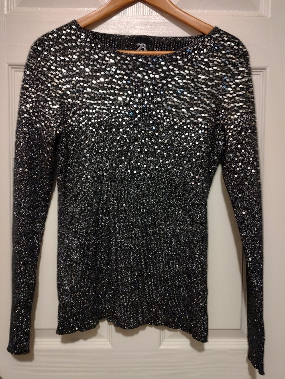Embellished Black Sequin Long-Sleeve Sweater